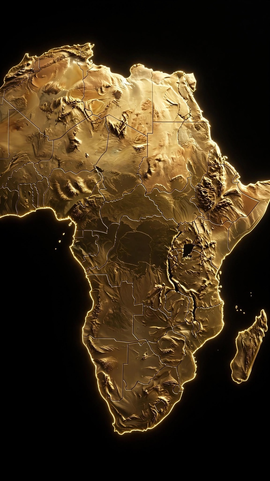 Afrique en relief doré